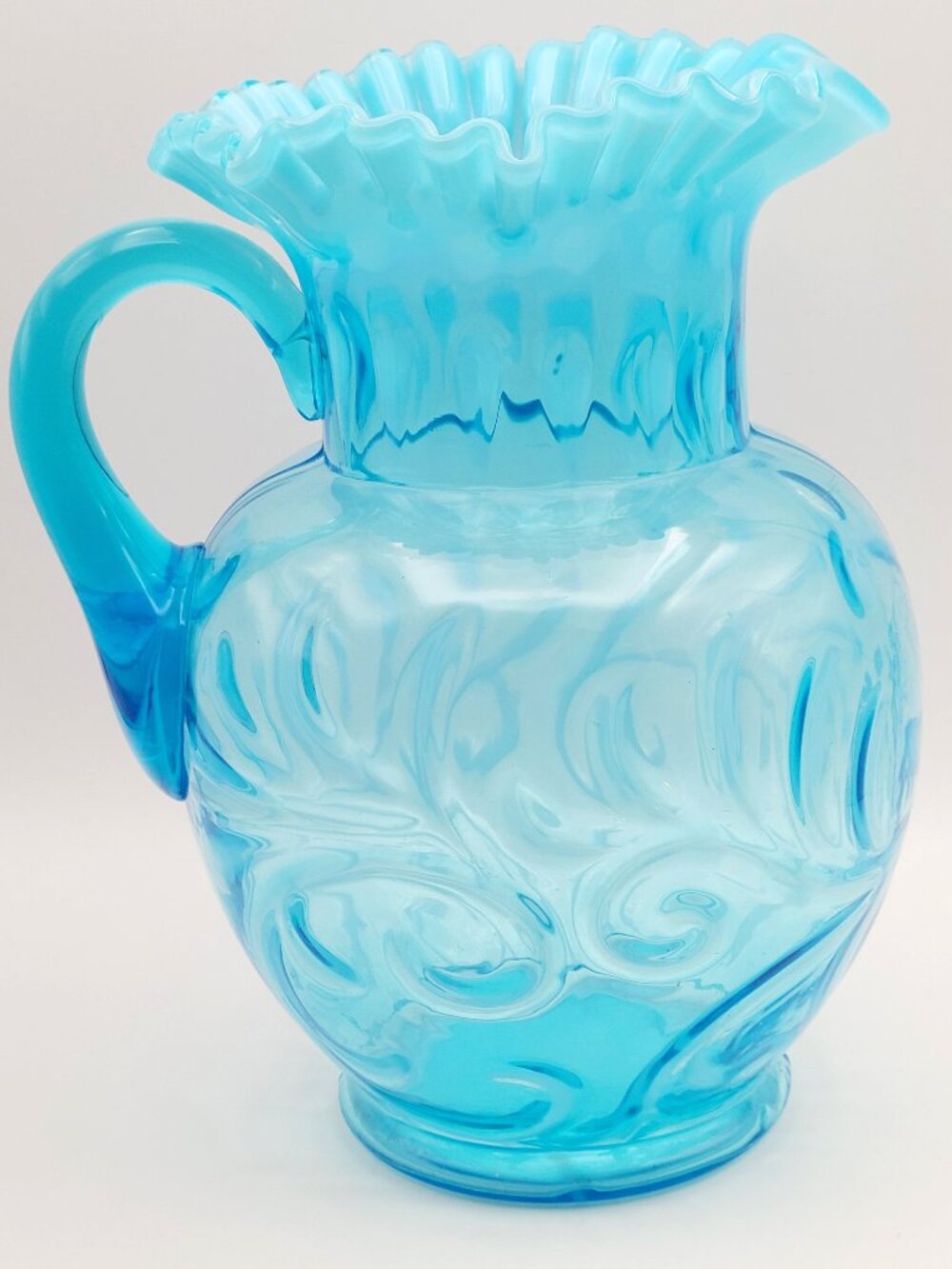Fenton EAPG 1910 Blue Opalescent Buttons Braids Pitcher 9.25"
